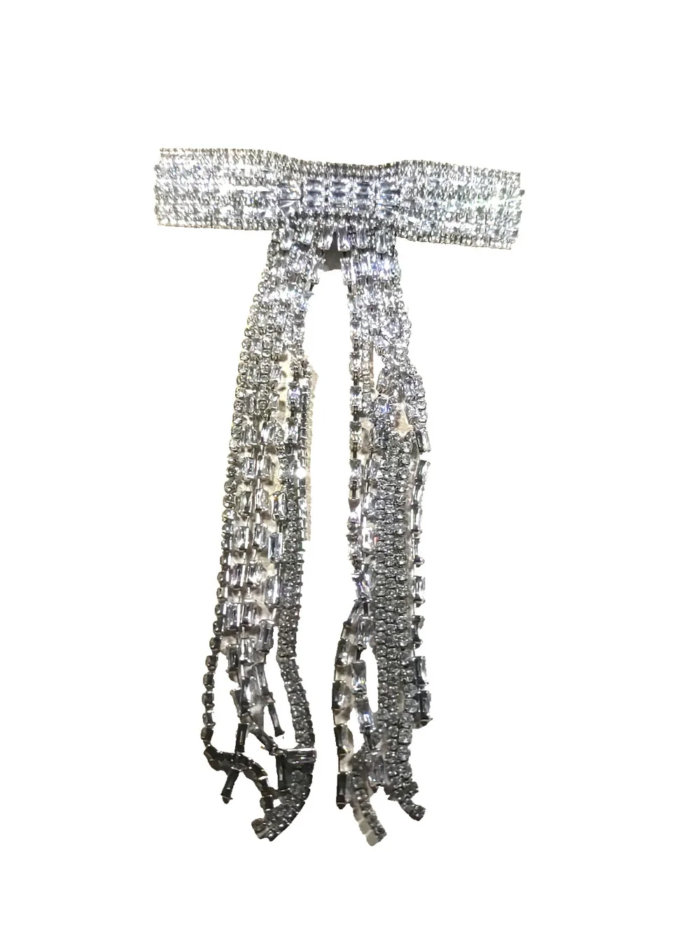 Fancy Hair Barrette Tension Clip Silver Tone Rhinestone Party Prom Cos Play